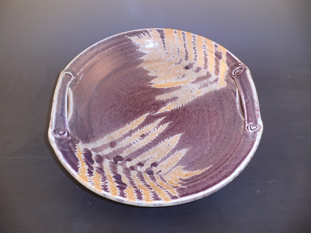 Platter in Shino with Purple Fern Design