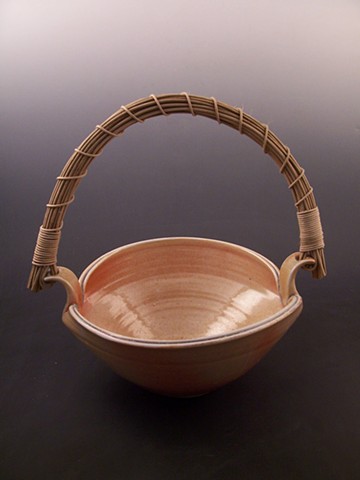 Wood Fired Basket with Cane Handle, Shino glaze