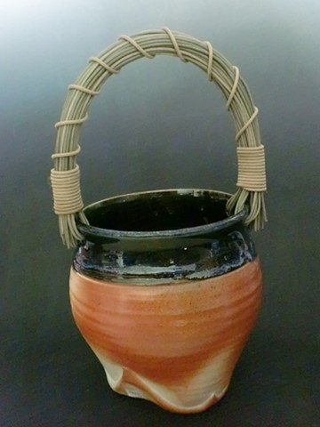 Wood Fired Basket with Rattan Handle and Altered Foot