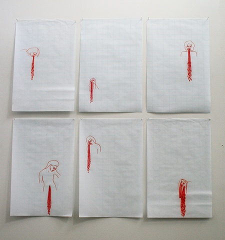 red ink drawing installation