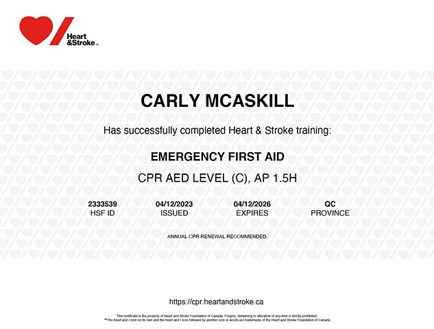 Happy to share what I am Emergency First Aid CPR AED Level (C) certified.