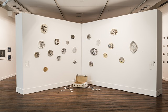 Installation art with ceramic paintings