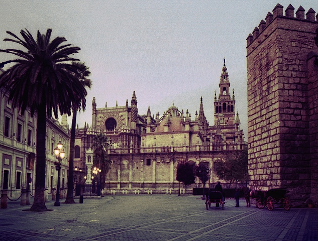 Cathedral, Sevilla. Spain. cross-processed film.
