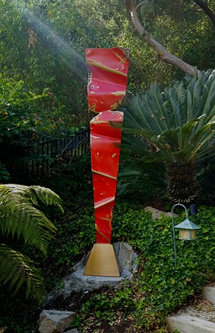 Glorious red bronze Meridian bronze on bronze base in beautiful Hollywood Hills setting. #outdoor #sculpture #bronze
