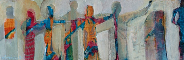 Storyboard III is an Original Acrylic painting of figures of the spirit on canvas by Gainesville FL artist Jim Carpenter