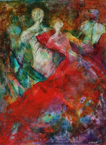 romantic red dress acrylic on paper painting original art