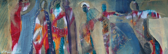 Storyboard IV is an Original acrylic painting of figures of the spirit on canvas by Gainesville FL artist Jim Carpenter