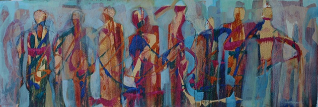 Storyboard is an Acrylic painting of abstract figures on rough watercolor paper created by Gainesville Florida Artist Jim Carpenter