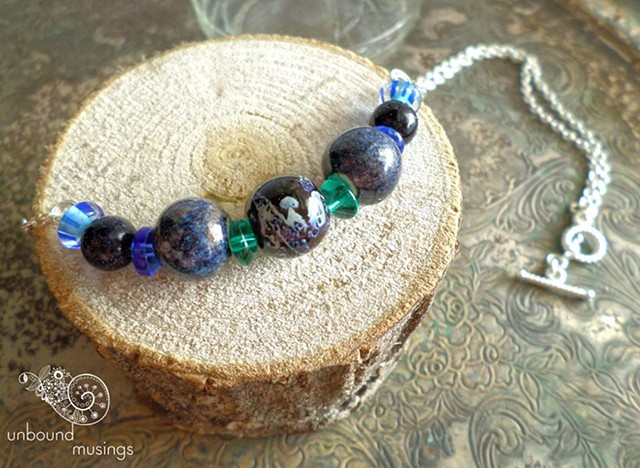 ceramic beads, glass rondelles, sterling silver chain, inspired by nature, unbound musings