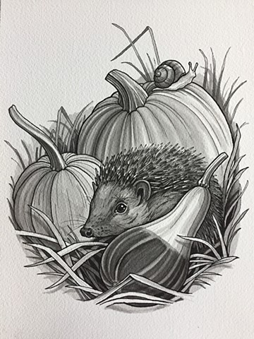Hedgehog and pumpkins