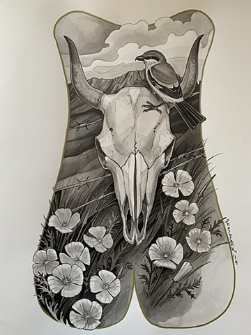 cow skull backpiece with shrike