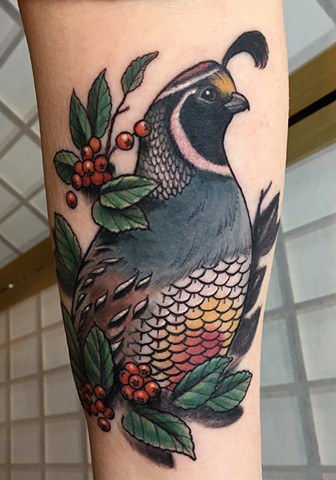 quail and berries tattoo shawn hebrank
