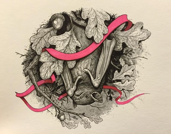 Bat and Oak Leaves.
