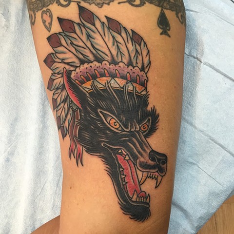 Wolf in Headress Tattoo - Lahaina, Maui