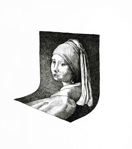 GIRL WITH A PEARL EARRING BENT HORIZONTALLY