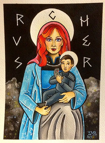 Dr Crusher and Wesley Crusher from Star Trek The Next Generation illustration painting, made in Toronto