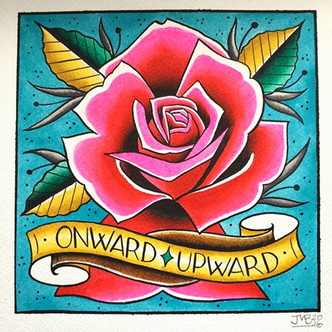 Neotraditional Pink Rose tattoo painting, made in Toronto