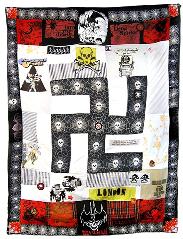 Patchwork quilt, swastika, folk art, punk