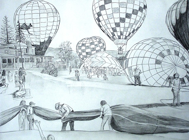 balloonists, balloon sketch, Wellsville NY