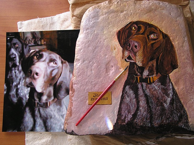 hand-painted pet memorial stone, pet portraits