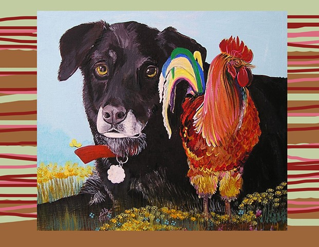 Dog Art, Chicken Art, Black Lab Art 