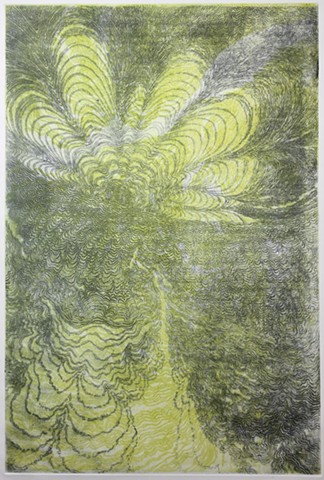 intaglio etching of the central portion of an exploded, abstracted scallop image