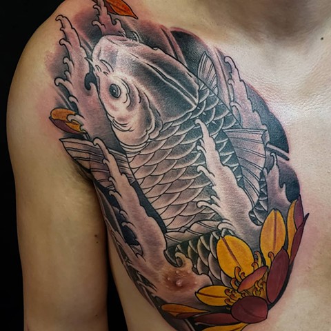 Koi fish chest side panel tattoo