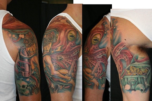 diver and squid tattoo iron cypress  lake charles louisiana