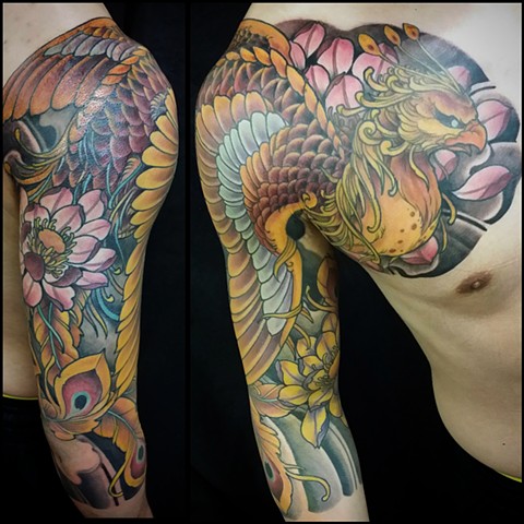 Japanese Phoenix three quarter sleeve tattoo