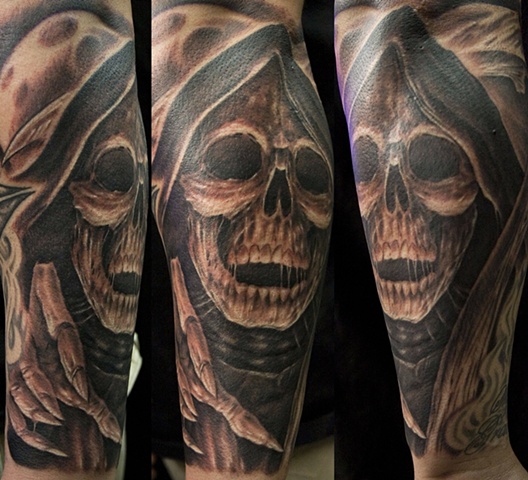reaper black and grey  Tattoo done at Iron Cypress in Lake Charles Louisiana
