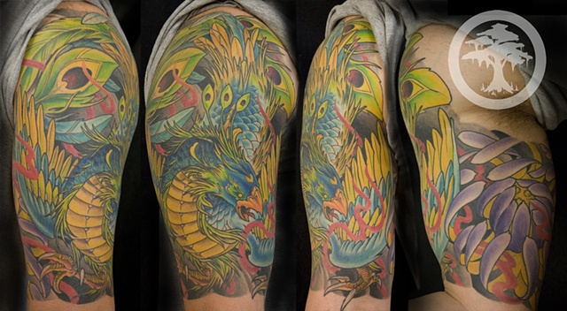 Japanese Phoenix Tattoo coverup done at the Iron Cypress in Lake Charles Louisiana
