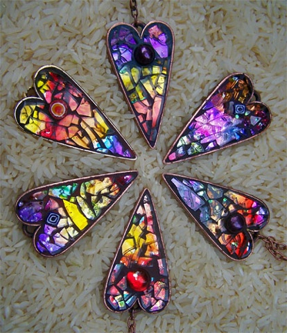 glass mosaic jewelry heart pendants