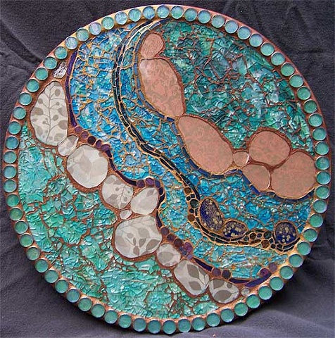 Made with tempered glass mosaic, plate glass, vitreous and VanGogh glass.