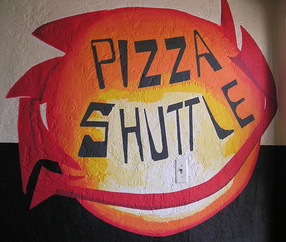 Pizza Shuttle Norman, OK, mural by Ivy Medina