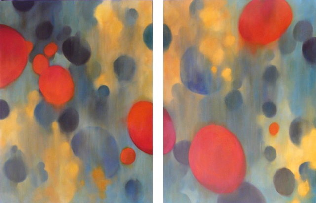 This piece is a diptych of two large abstract paintings.
