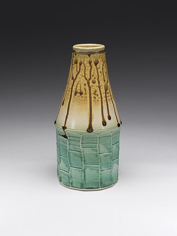 Faceted vase, with glaze, overfired fake ash glaze