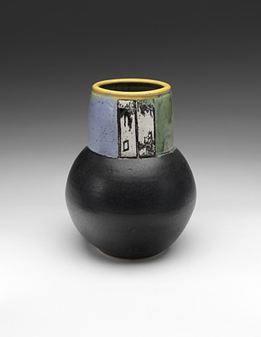 Vase w. decals, black matte