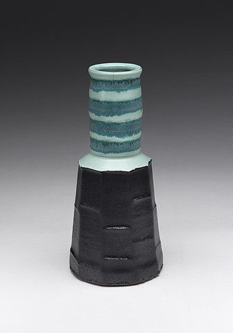 Partially faceted vase, multiple glazes