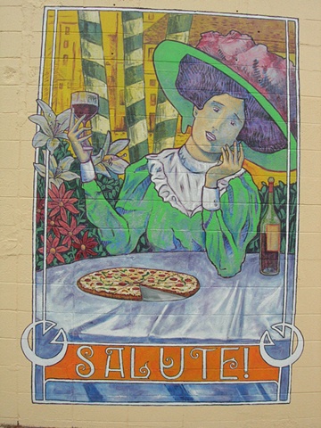 here is a rare shot of the mural with the original concept of including a pizza