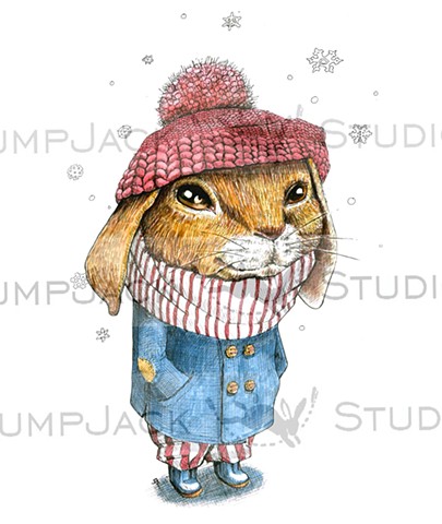 Bunny in Snow Boots and Knitted Cap