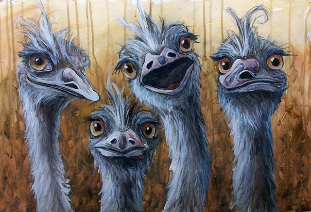 Four Emus (study, framed)