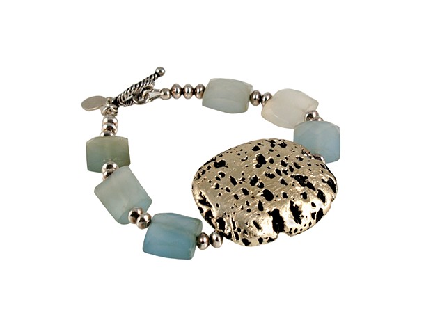 Baby Blue Chalcedony and white gold bracelet, blue chalcedony, sterling silver, gold bracelet, blue stone, gilded jewelry, janmaitland.com