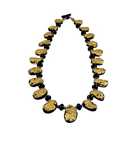 Starring Night Gold Gilded and Black Tektite Necklace, Gold and Black tektite and onyx necklace, gold gilded 23 karat jewelry, textured gold on stone, onyx toggle clasp, elegant gold on rustic forms, natural stone, onyx and gold pyrite beads, precious gol