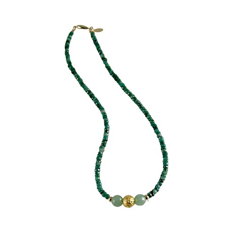 Emerald and Gold Necklace, Natural Emeralds, Jade, 23 Karat gilded gold beads, gilded jewelry, gold and green necklace, emeralds gold jade necklace jan maitland