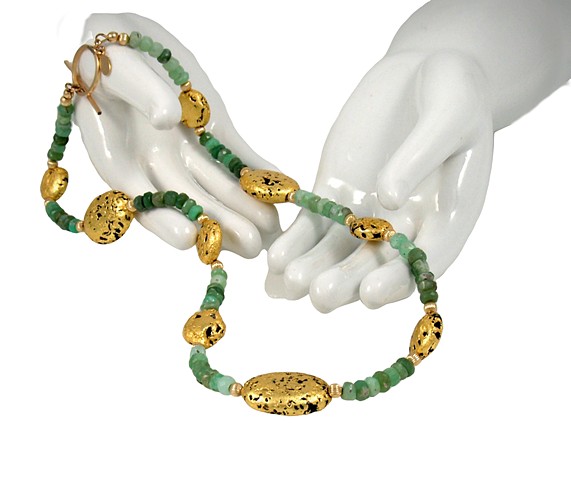 Spring Medley Chrysoprase and Gold Necklace, Jan Maitland, Jewelry, 23-Karat Gold, Gold Leaf,  One of a Kind, gilded lava Jewelry