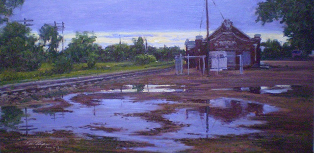 impressionist plein air landscape painting Strong City Kansas Depot
