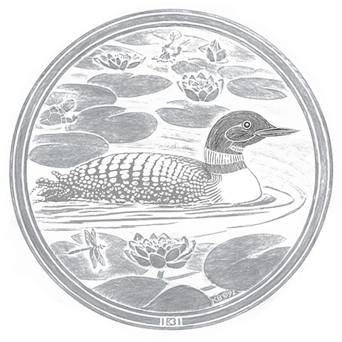 Loon rubbing from the original carving/pattern for the Minneapolis manhole covers