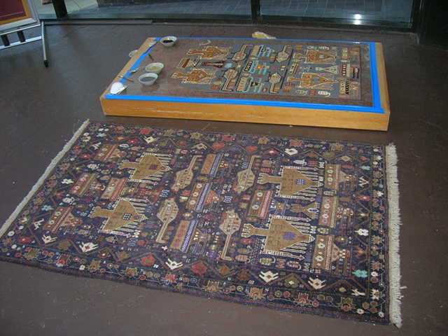 The original rug next to the installation