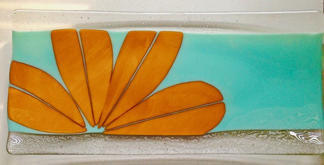 "Tangerine flower on vintage aqua" platter