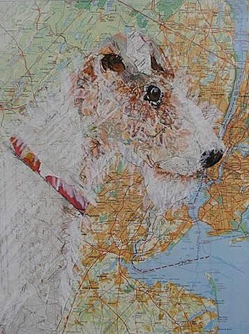 collage Airedale on map of NYC